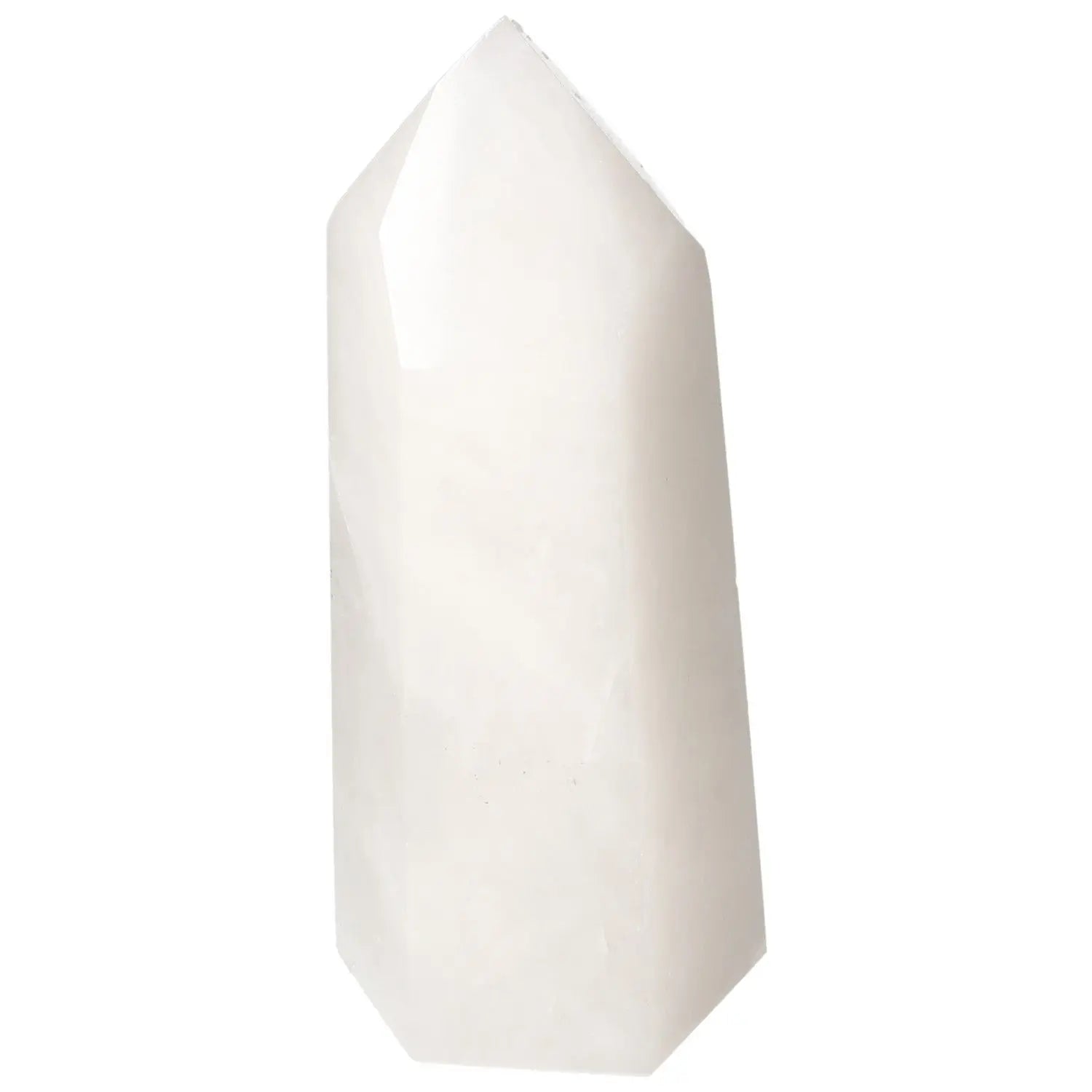Polished Quartz Milky Obelisk by Sylvia Crystals, ideal for healing and metaphysical uses, showcasing cloudy and opaque elegance.