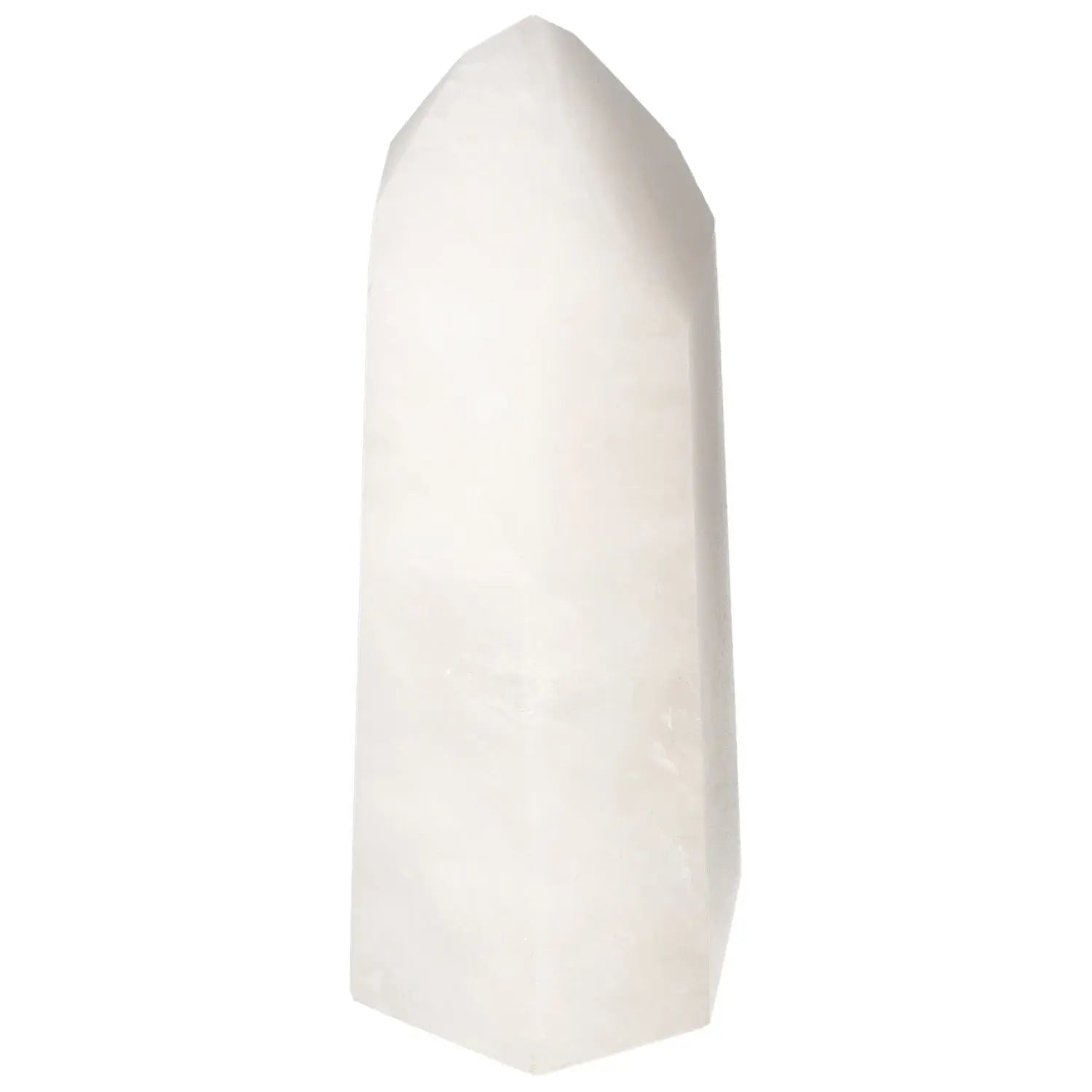 Polished Quartz Milky Obelisk with cloudy, opaque allure for healing and metaphysical applications by Sylvia Crystals.