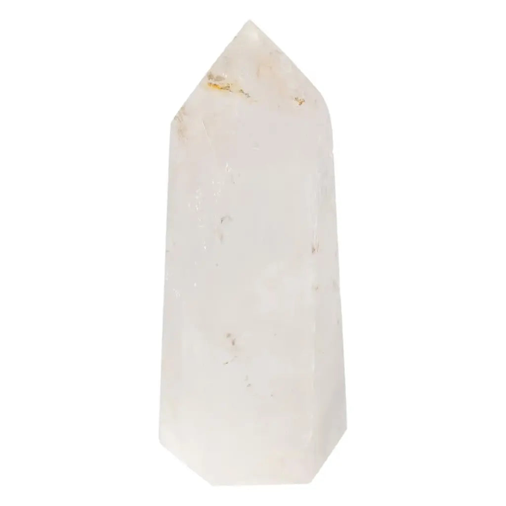 Elegant Polished Quartz Obelisk by Sylvia Crystals, perfect for spiritual elevation and home decor.