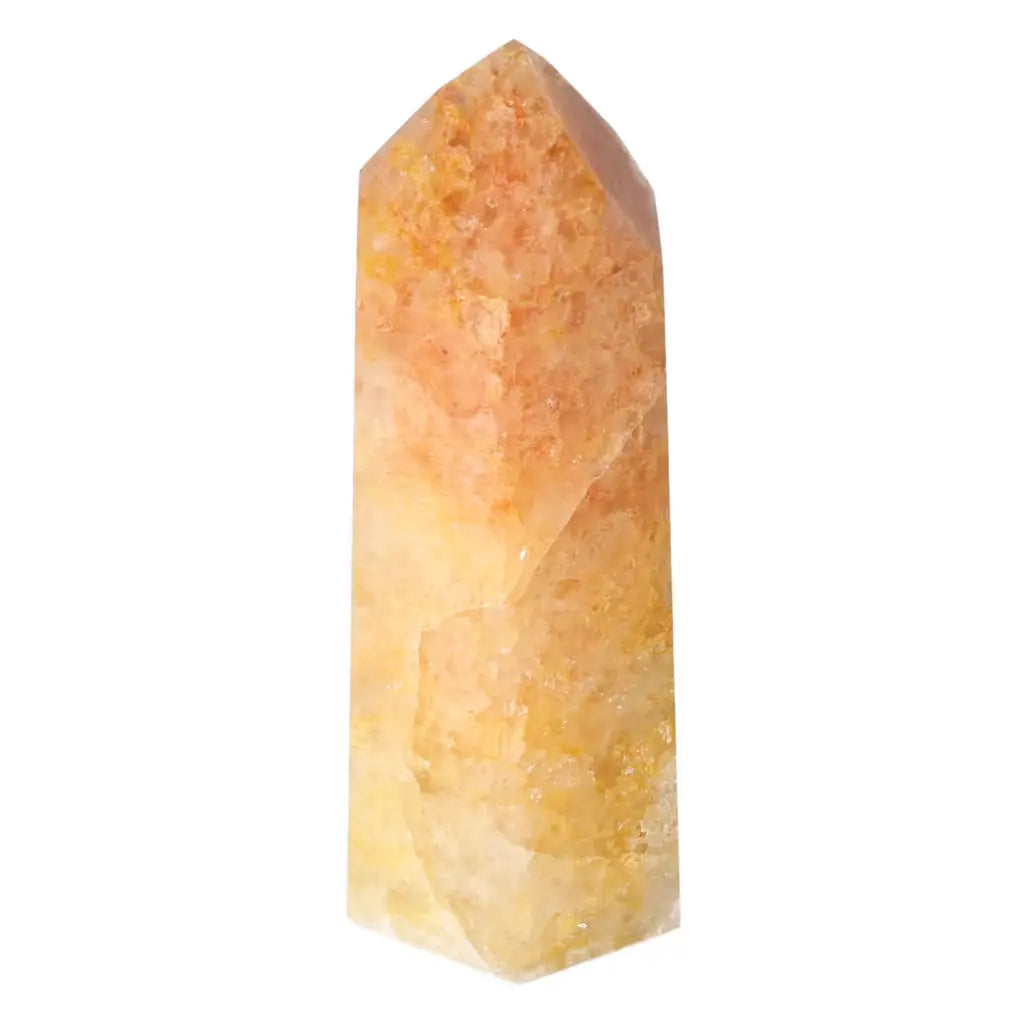 Polished Quartz Orange Obelisk from Sylvia Crystals, featuring radiant tangerine quartz for positivity and creativity enhancement.
