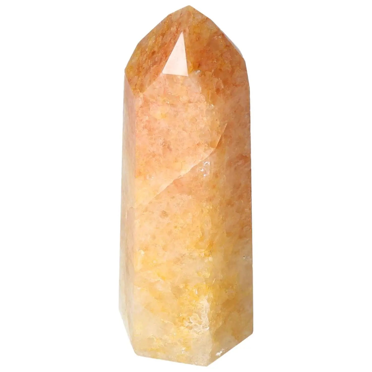 Polished Quartz Orange Obelisk, Tangerine Quartz from Sylvia Crystals, symbolizing positivity and creativity.