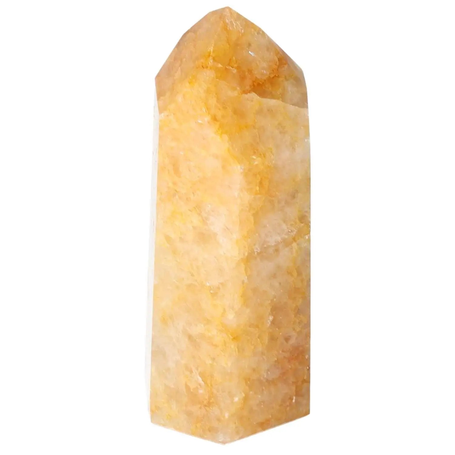 Polished Quartz Orange Obelisk by Sylvia Crystals, known for vibrant energy and luxurious allure, inspires creativity and warmth.