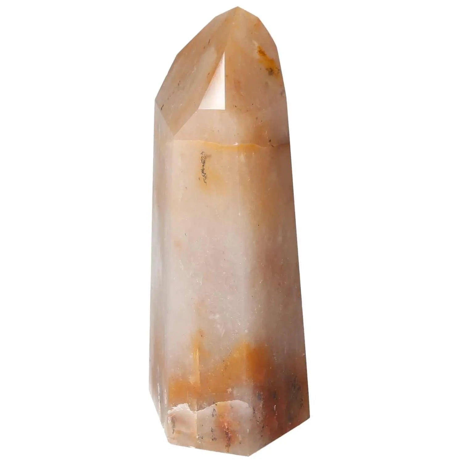 Polished Quartz Tangerine Obelisk by Sylvia Crystals, luxury crystal radiating warm golden hues, perfect for spiritual and conscious living.