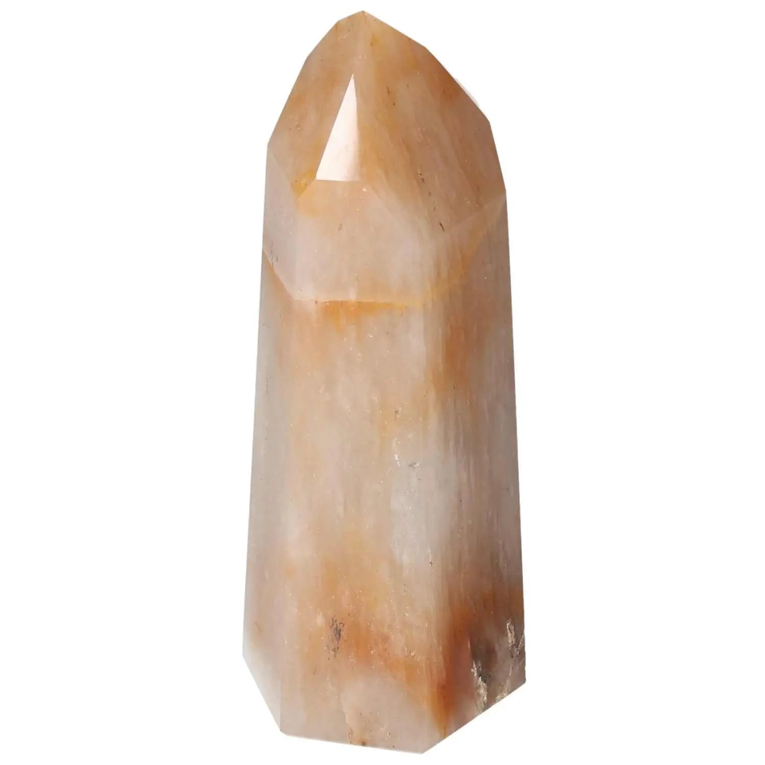 Polished Quartz Tangerine Obelisk from Sylvia Crystals, radiating a warm, golden hue; ideal for luxury and spiritual ambiance enhancement.