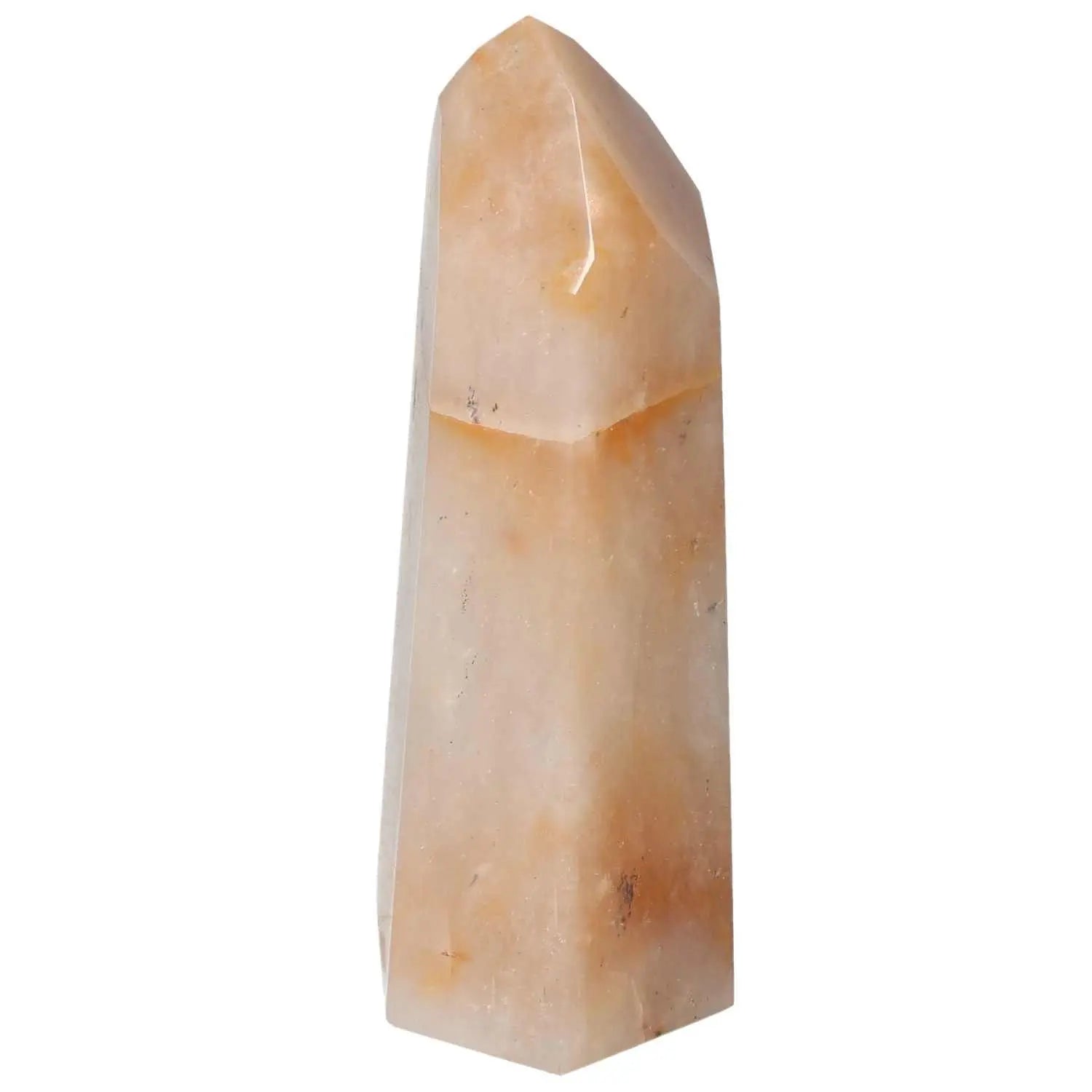 Polished Quartz Tangerine Obelisk with warm golden hue, luxury crystal by Sylvia Crystals for spirituality and conscious living.