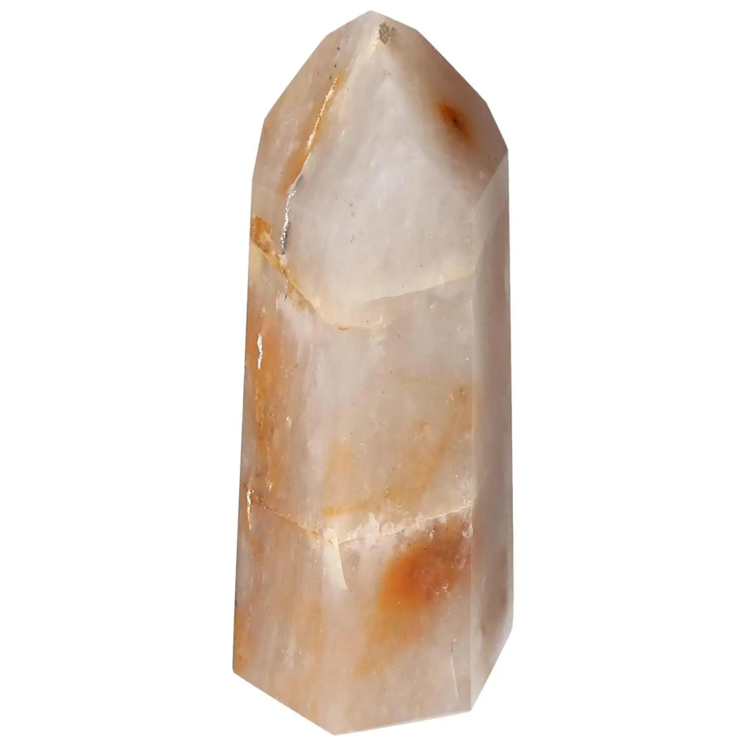 Polished Quartz Tangerine Obelisk, vibrant crystal from Sylvia Crystals, luxury spiritual decor for discerning collectors.