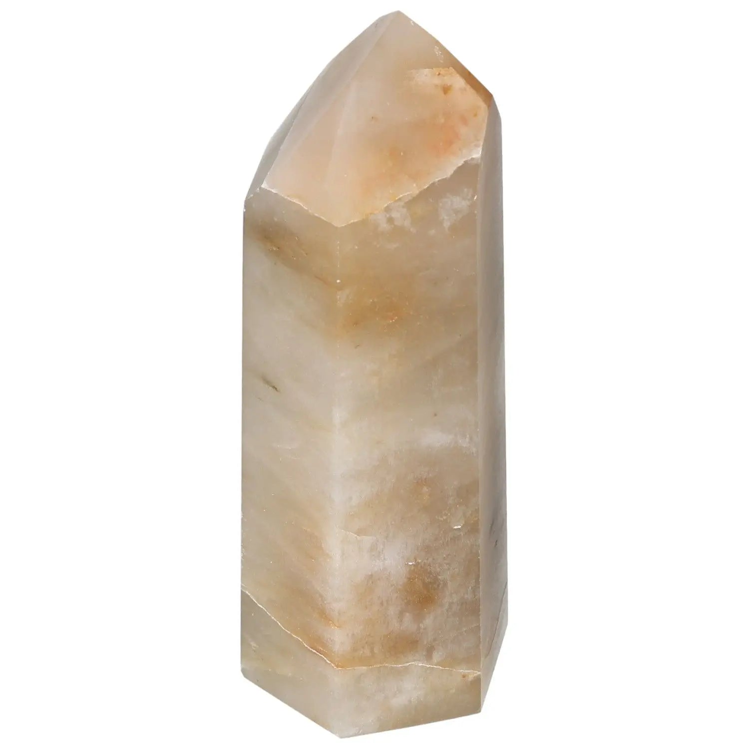 Polished Quartz Tangerine Obelisk from Sylvia Crystals showcasing vibrant tangerine hue and spiritual benefits for creativity and balance.