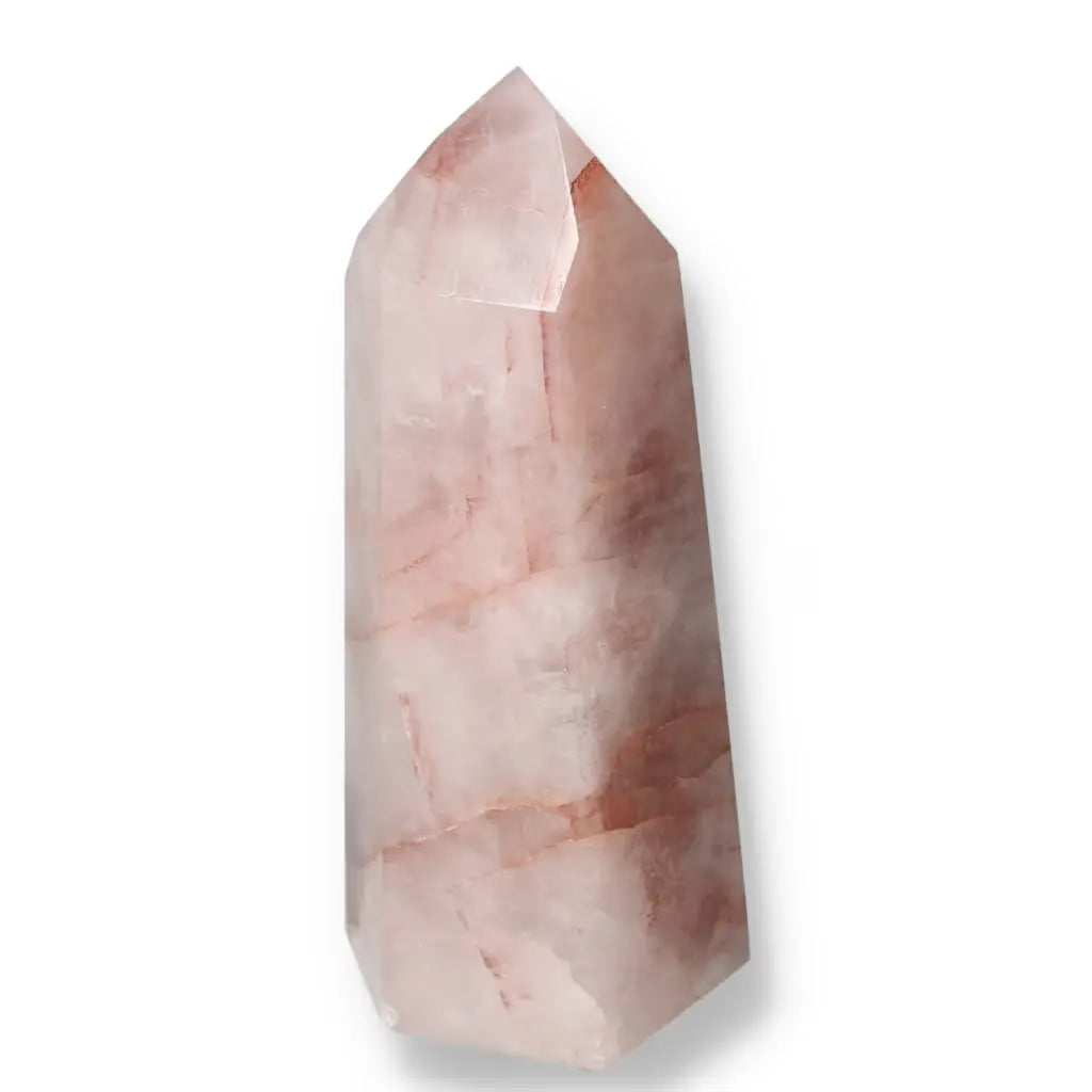 Polished Quartz Hematite Obelisk by Sylvia Crystals, showcasing luxury and spirituality.