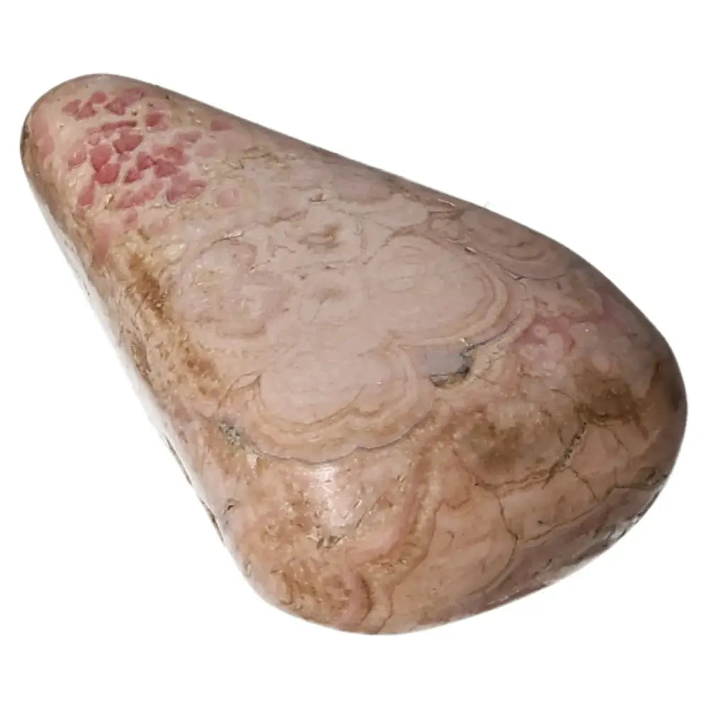 Polished Rhodochrosite gemstone with vibrant pink hues and delicate banding from Sylvia Crystals, symbolizing luxury and emotional healing.