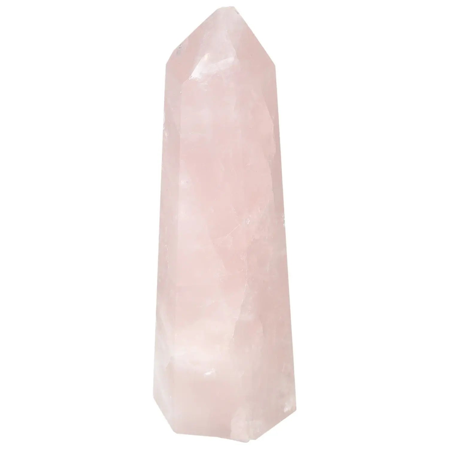 Polished Rose Quartz Obelisk from Sylvia Crystals, showcasing premium craftsmanship and elegant pink hues. Ideal for spiritual decor.