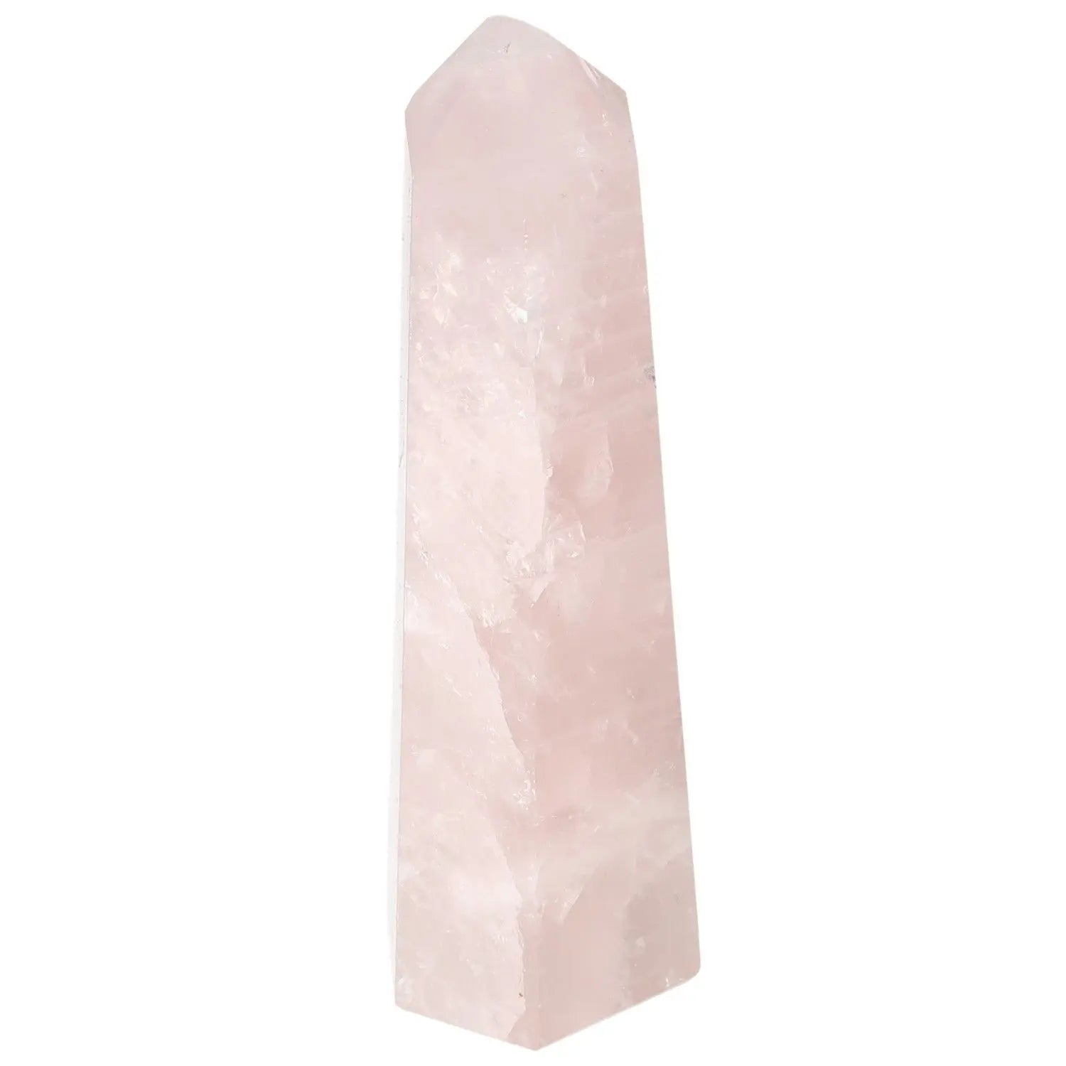 Polished Rose Quartz Obelisk from Sylvia Crystals, showcasing natural elegance and spiritual harmony in a contemporary design.