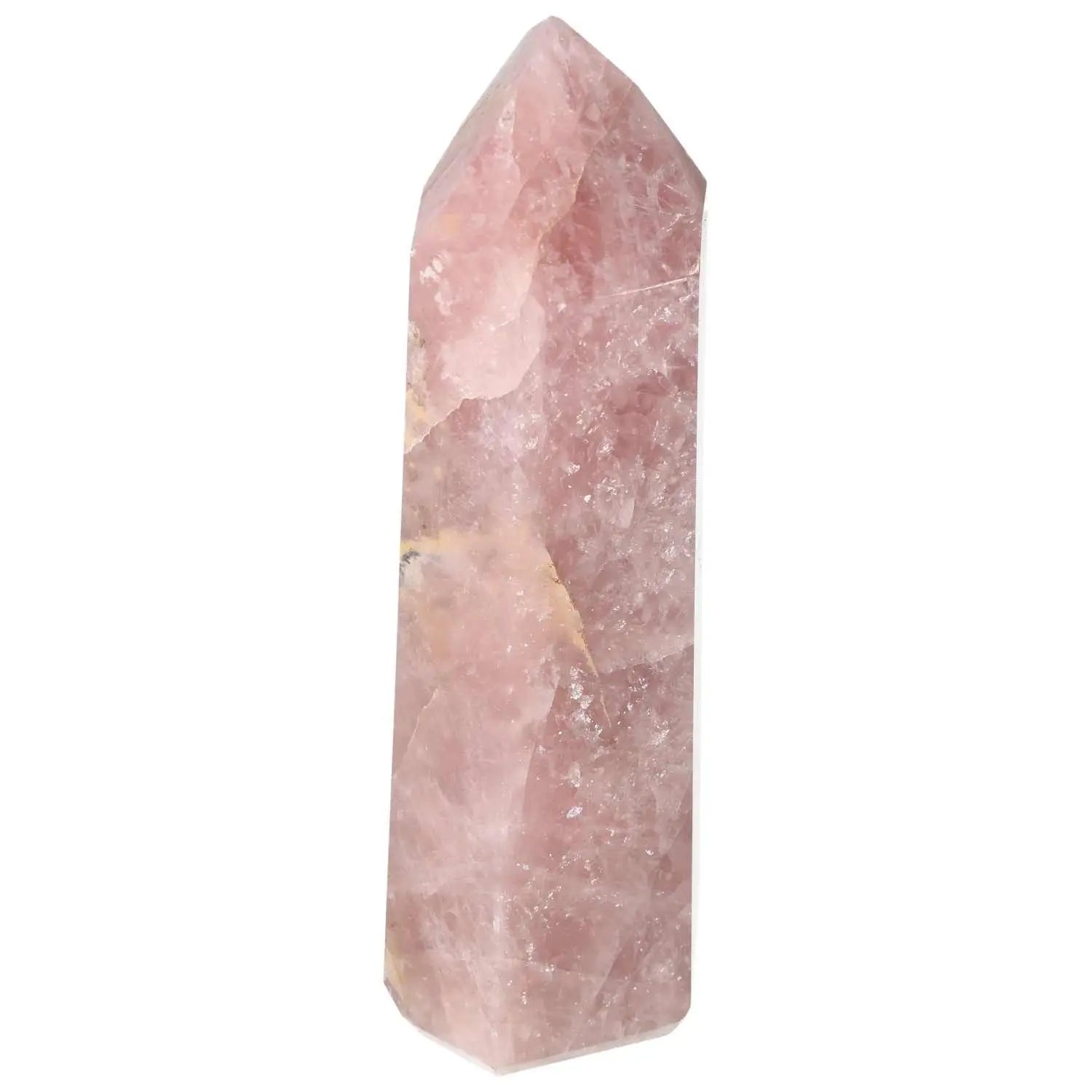 Elegant polished rose quartz obelisk from Sylvia Crystals, perfect for enhancing aesthetics and spiritual connection.
