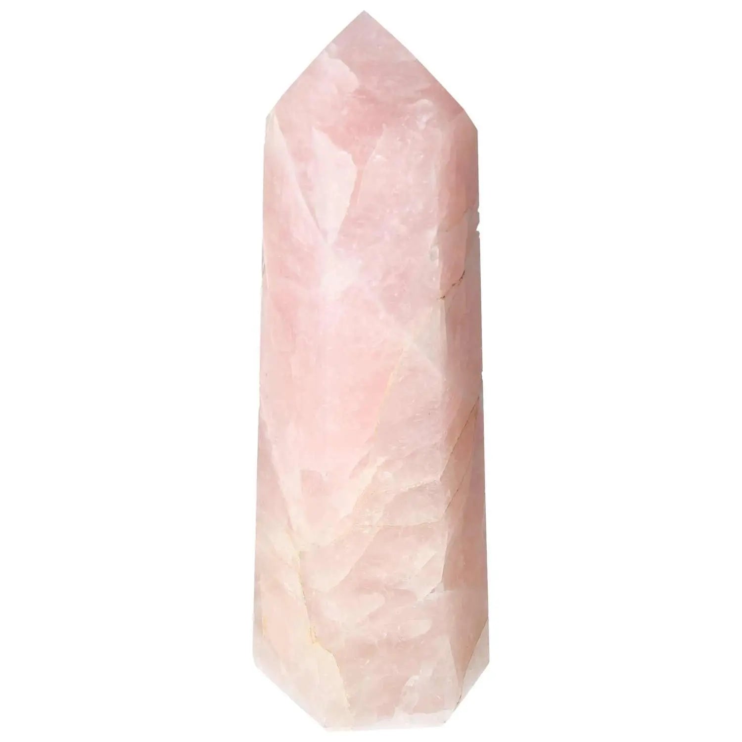 Polished Rose Quartz Obelisk by Sylvia Crystals, featuring soft pink hues, perfect for elegant decor and tranquility.