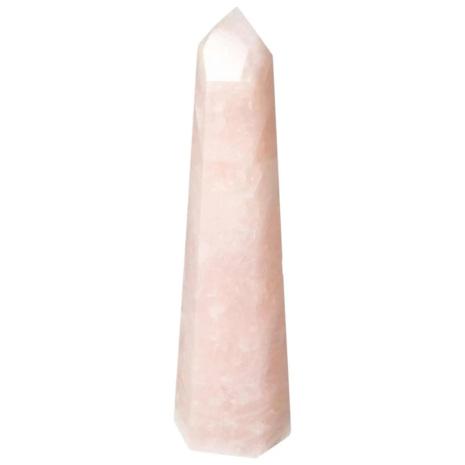 Polished Rose Quartz Obelisk by Sylvia Crystals, elegant pink gemstone symbolizing love and tranquility, premium decorative piece.