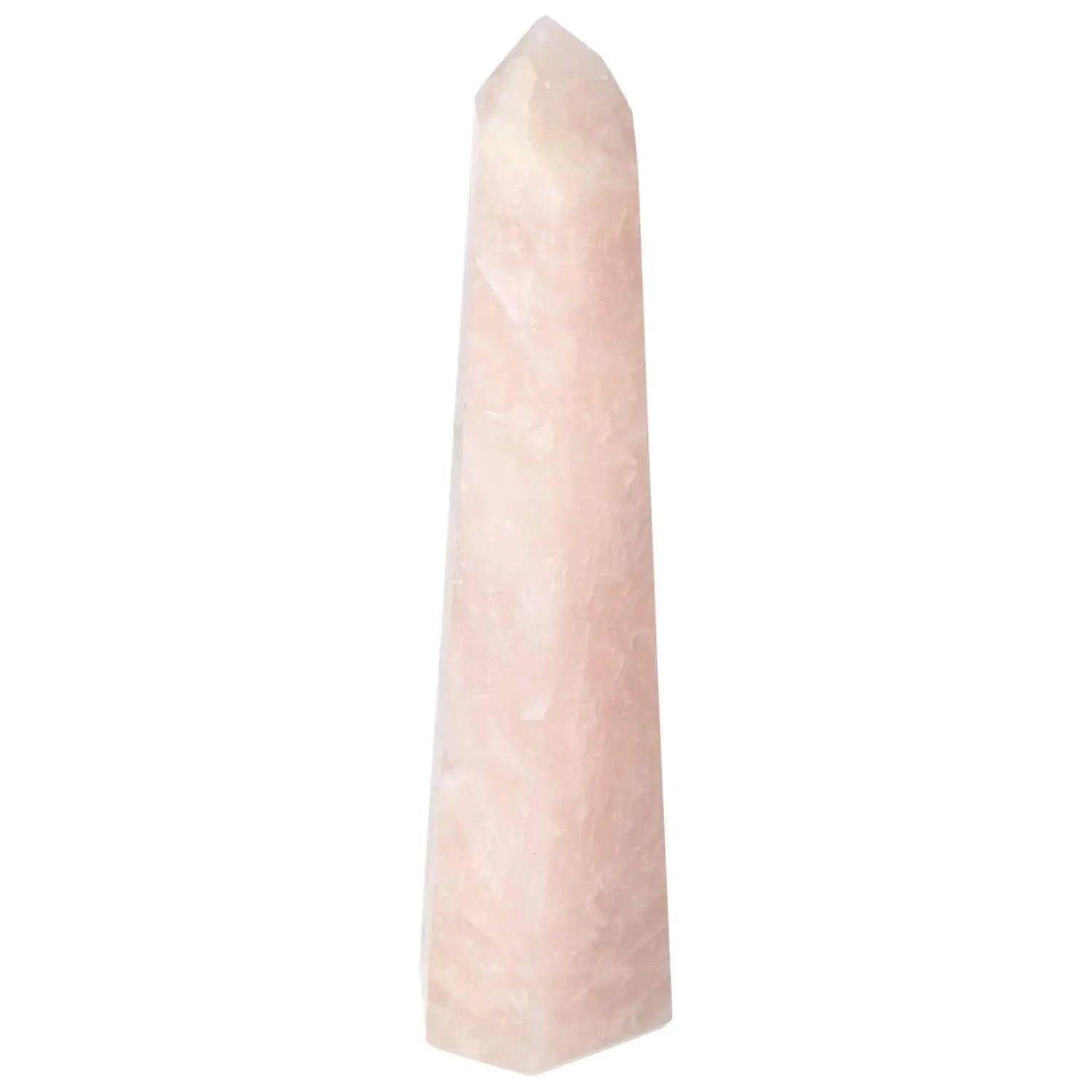 Polished Rose Quartz Obelisk by Sylvia Crystals, symbolizing love and tranquility with its smooth, pink hues.