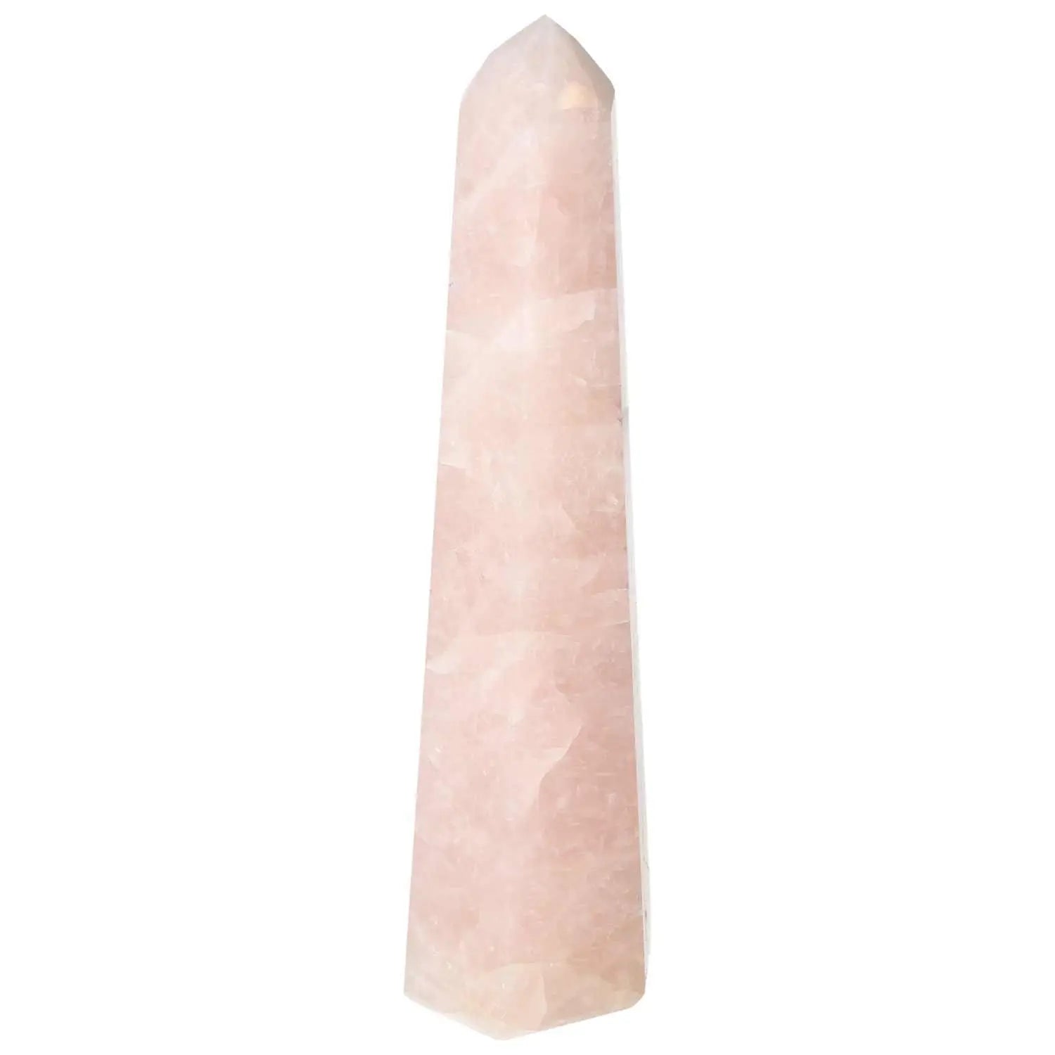 Polished Rose Quartz Obelisk by Sylvia Crystals, symbolizing love and tranquility with its smooth, gentle pink hue. Premium decor piece.