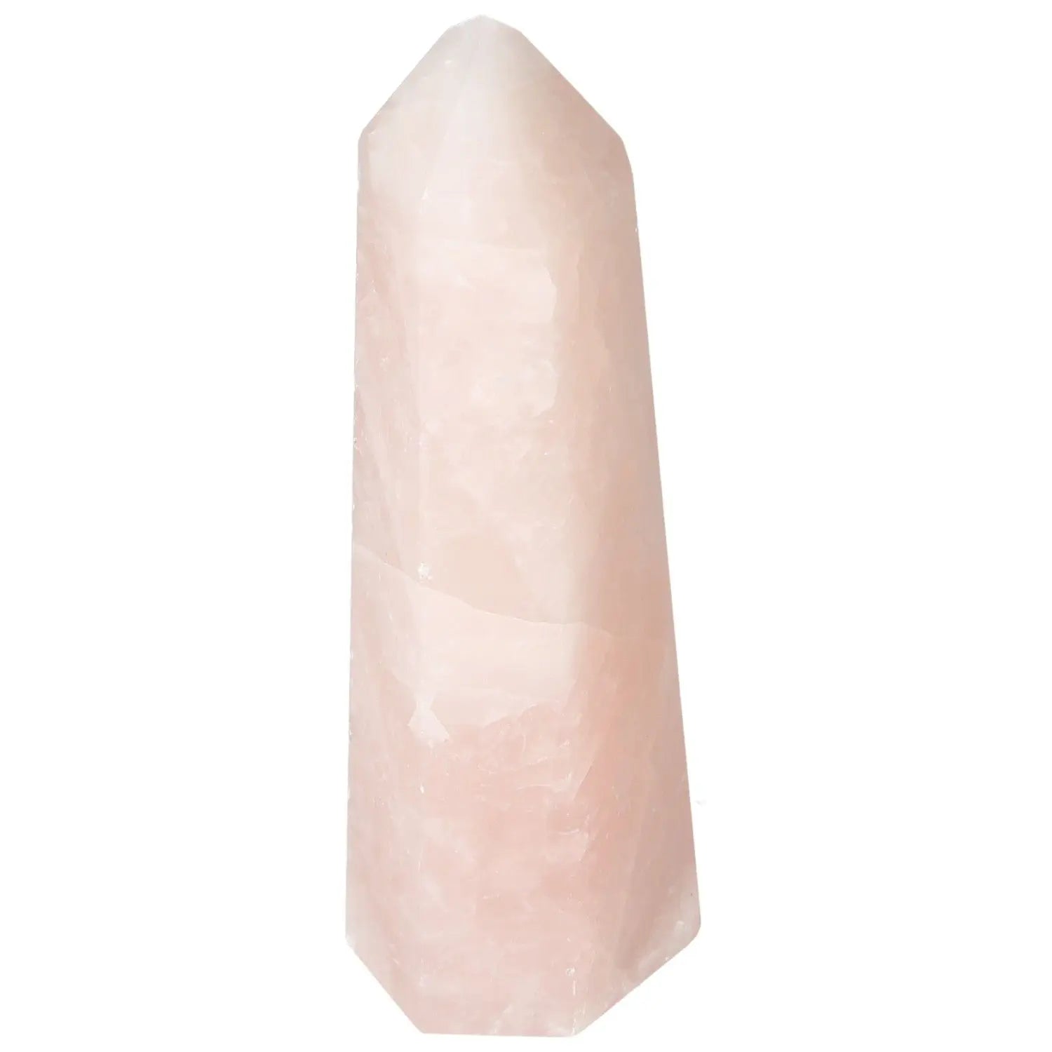 Polished Rose Quartz Obelisk from Sylvia Crystals, showcasing a soft pink hue and flawless polish for luxury and tranquility.