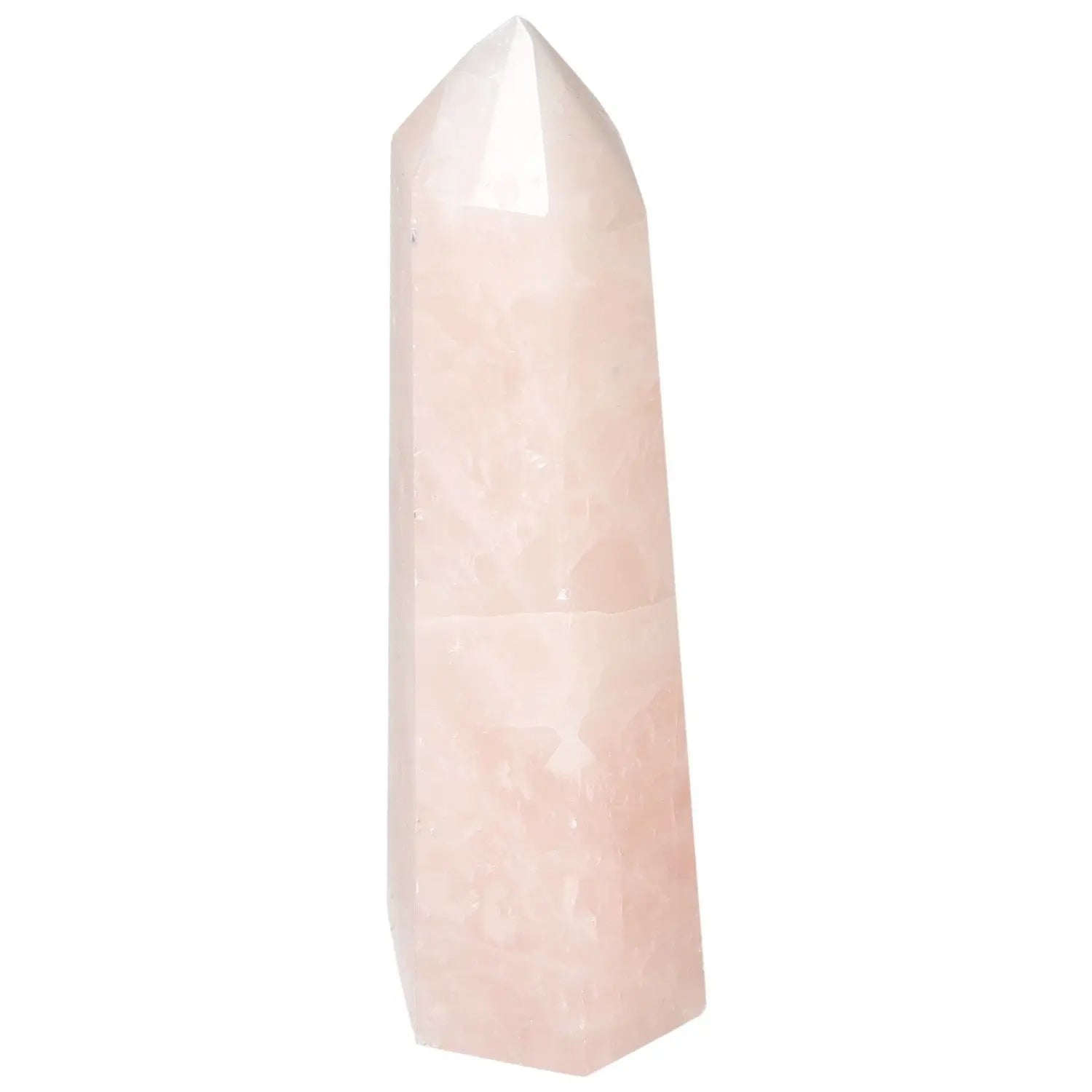 Polished Rose Quartz Obelisk from Sylvia Crystals, luxury pink hue crystal with spiritual properties for tranquility and love.