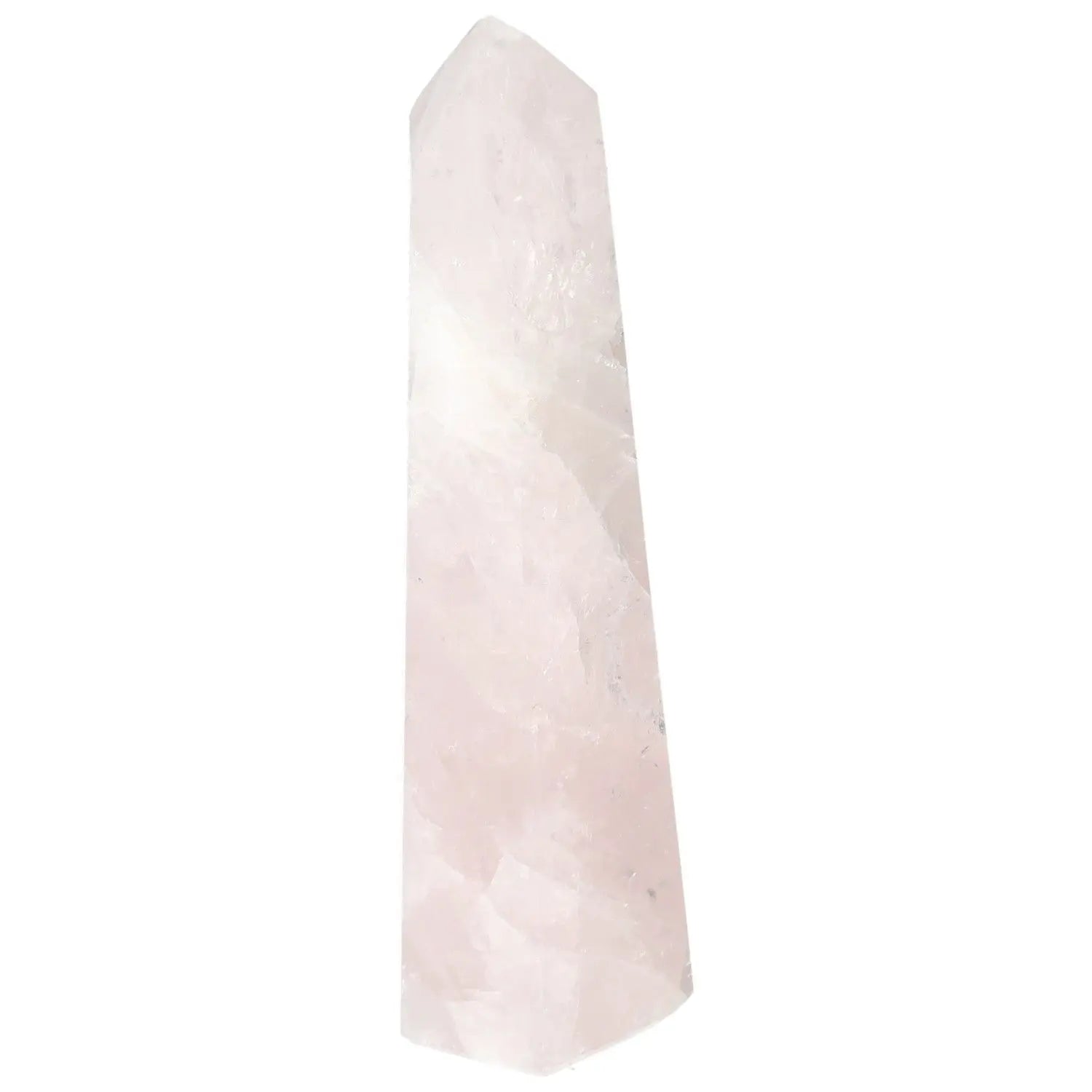 Polished Rose Quartz Obelisk crystal with soft pink hues symbolizing love and luxury from Sylvia Crystals.
