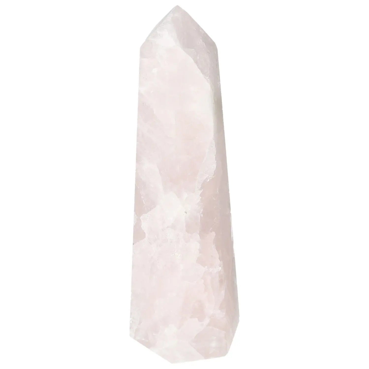 Polished Rose Quartz Obelisk with gentle pink hue promoting love and harmony, from Sylvia Crystals.