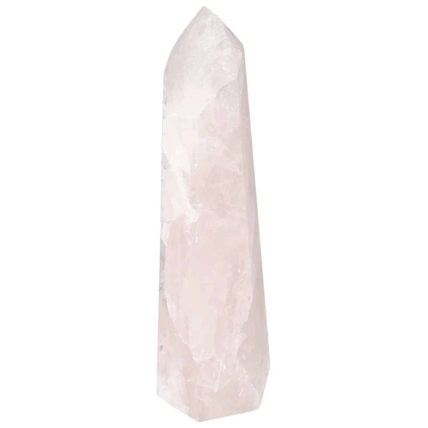 Polished Rose Quartz Obelisk with gentle pink hue, premium luxury crystal from Sylvia Crystals promoting love and harmonious energy.