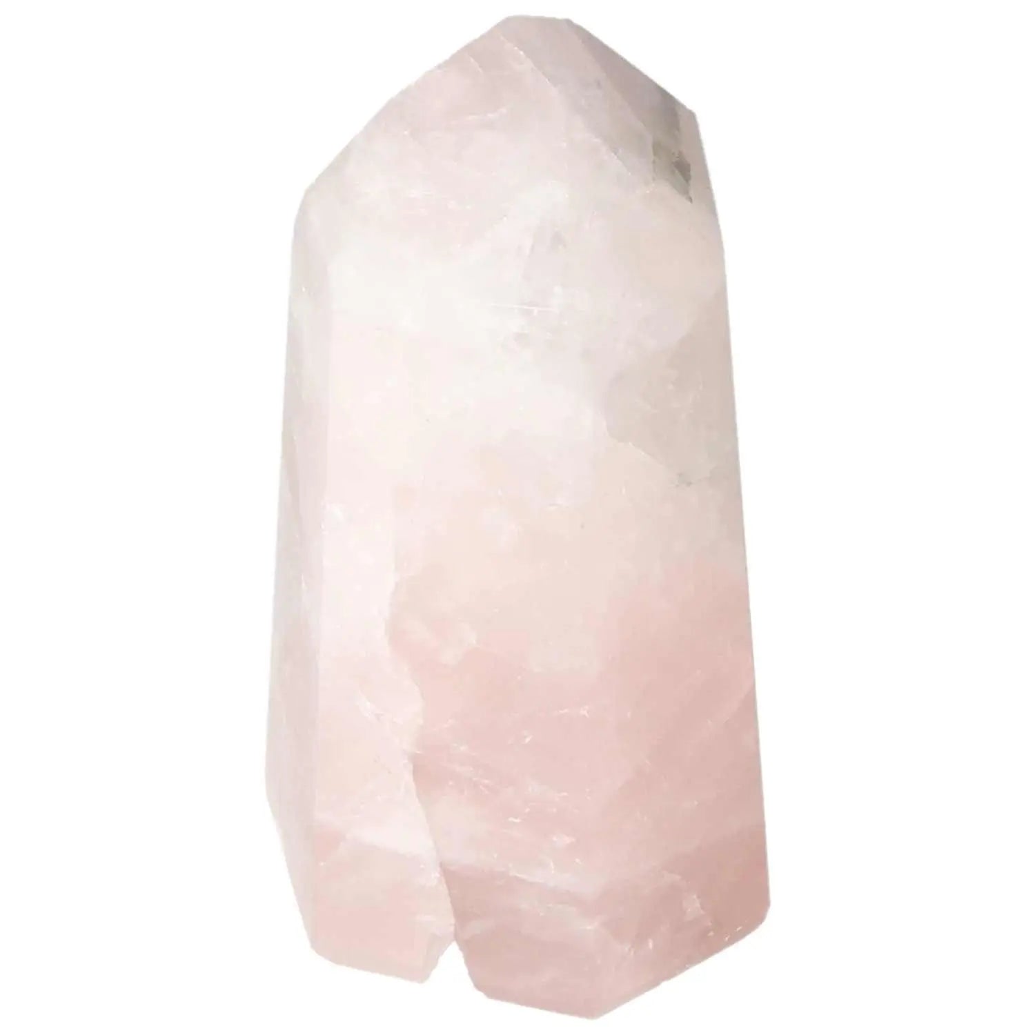 Polished rose quartz obelisk from Sylvia Crystals, symbolizing luxury and spiritual connection, handcrafted for elegance.