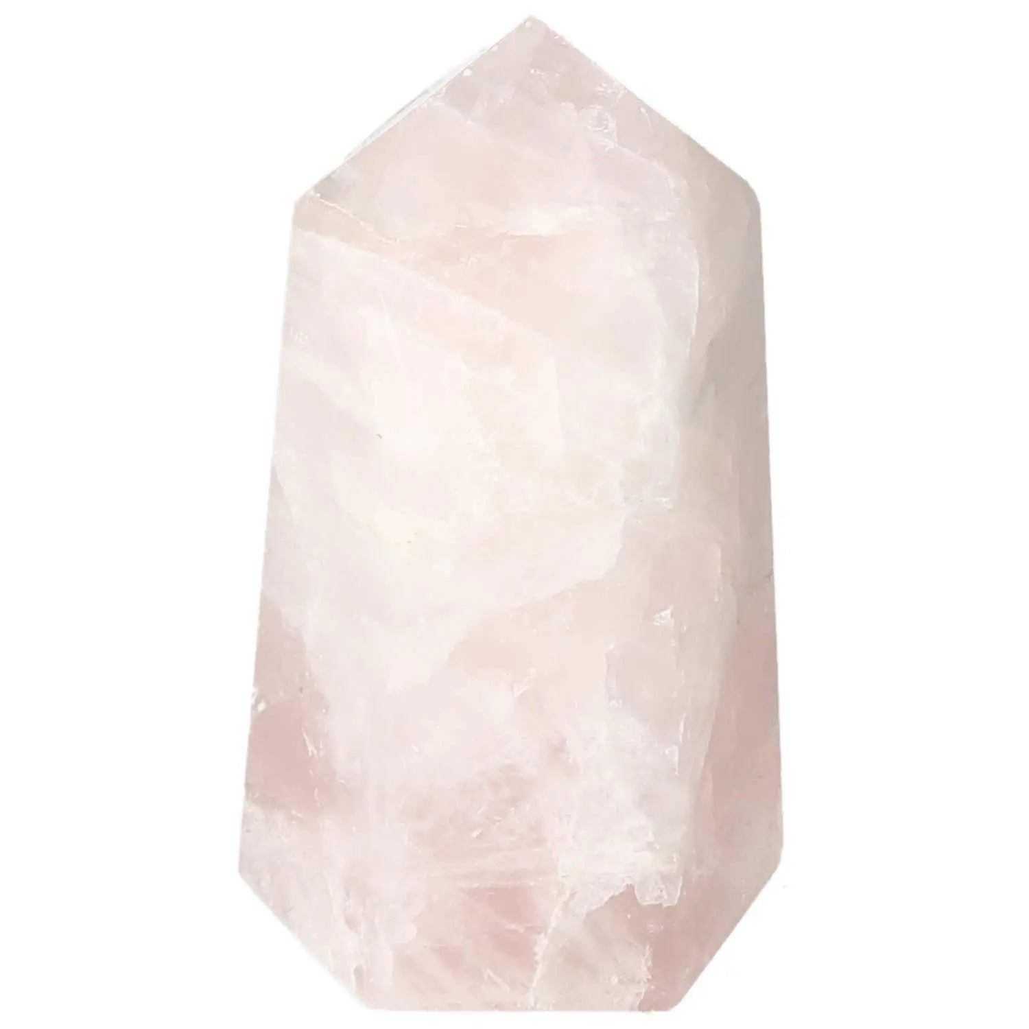 Polished Rose Quartz Obelisk from Sylvia Crystals, symbolizing luxury and spiritual connection; elegant pink crystal decor piece.