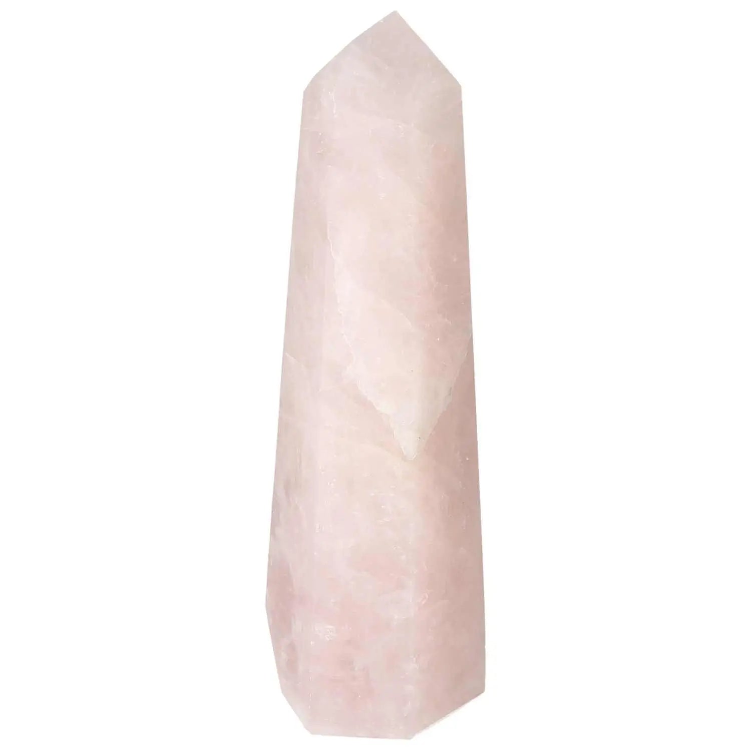Polished Rose Quartz Obelisk from Sylvia Crystals; luxury pink quartz crystal in contemporary design, perfect for spiritual elegance.