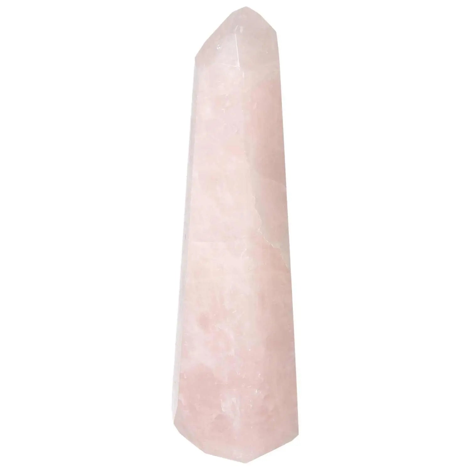Polished Rose Quartz Obelisk from Sylvia Crystals, elegantly designed for modern luxury and spirituality, featuring a soft pink finish.