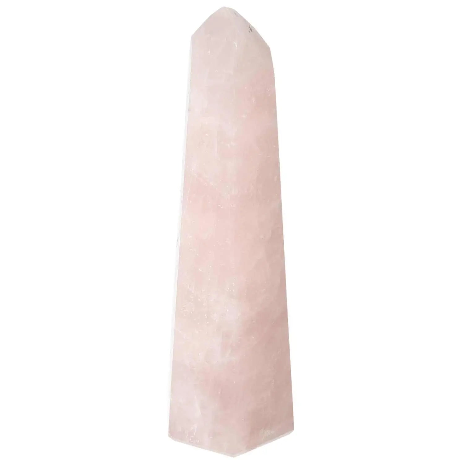 Polished Rose Quartz Obelisk from Sylvia Crystals, blending spirituality with contemporary design in elegant pink hues.