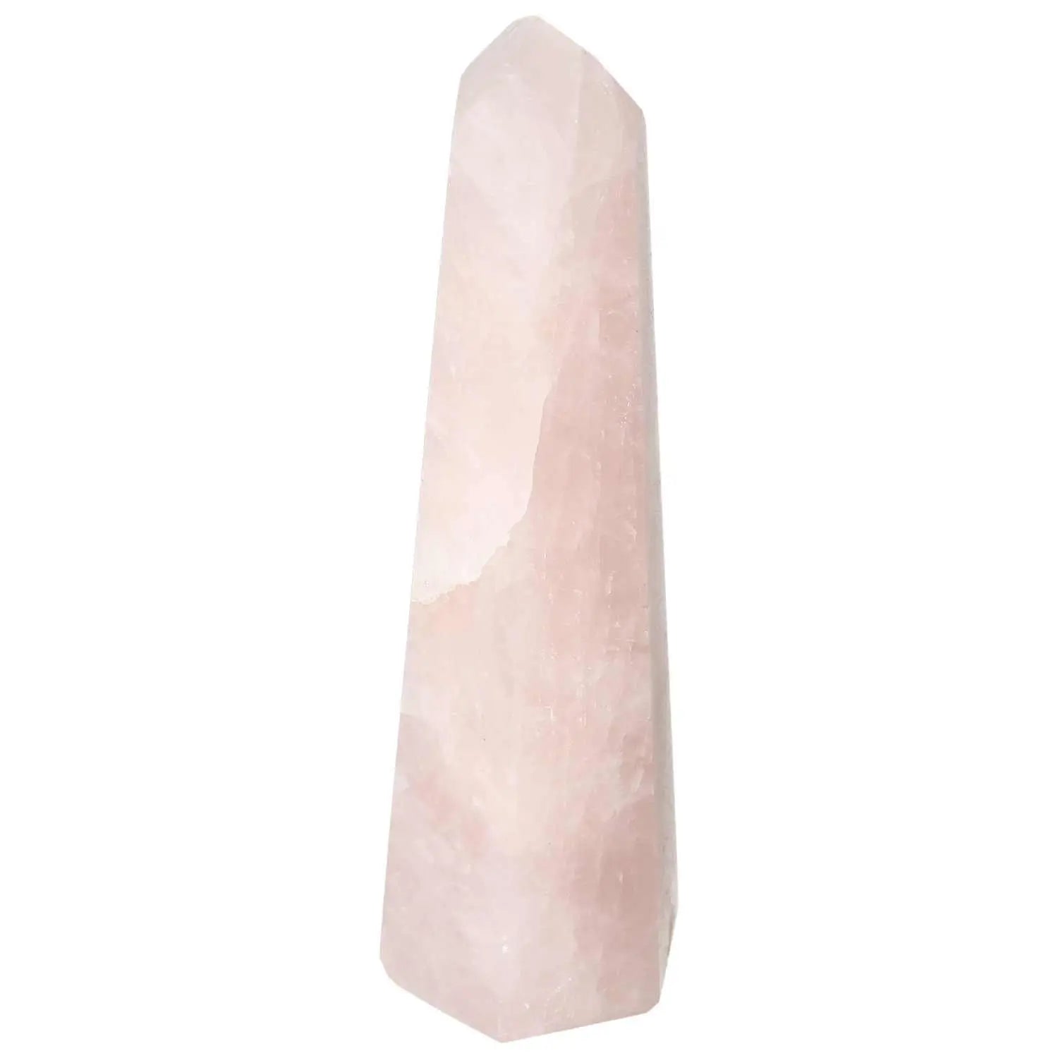 Polished rose quartz obelisk from Sylvia Crystals, combining luxury and spirituality in an elegant, handpicked design piece.