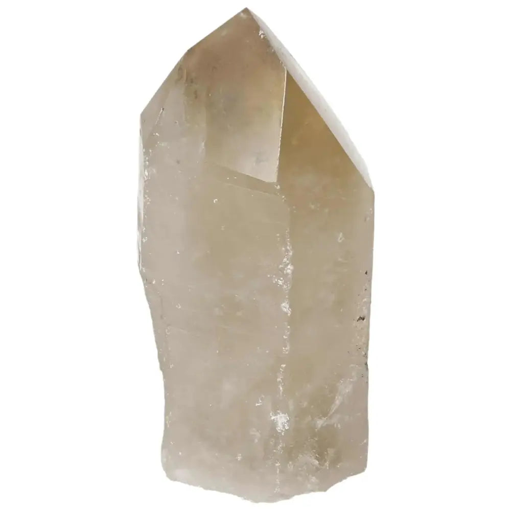 Polished Smoky Quartz Point crystal by Sylvia Crystals, renowned for its grounding properties and negativity shielding in spiritual practices.