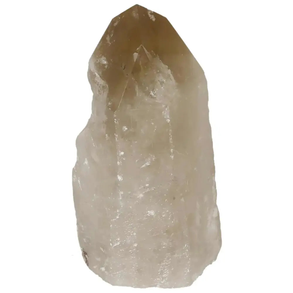 Polished Smoky Quartz Point by Sylvia Crystals, renowned for grounding and protection, ideal for crystal enthusiasts and spiritual practices.