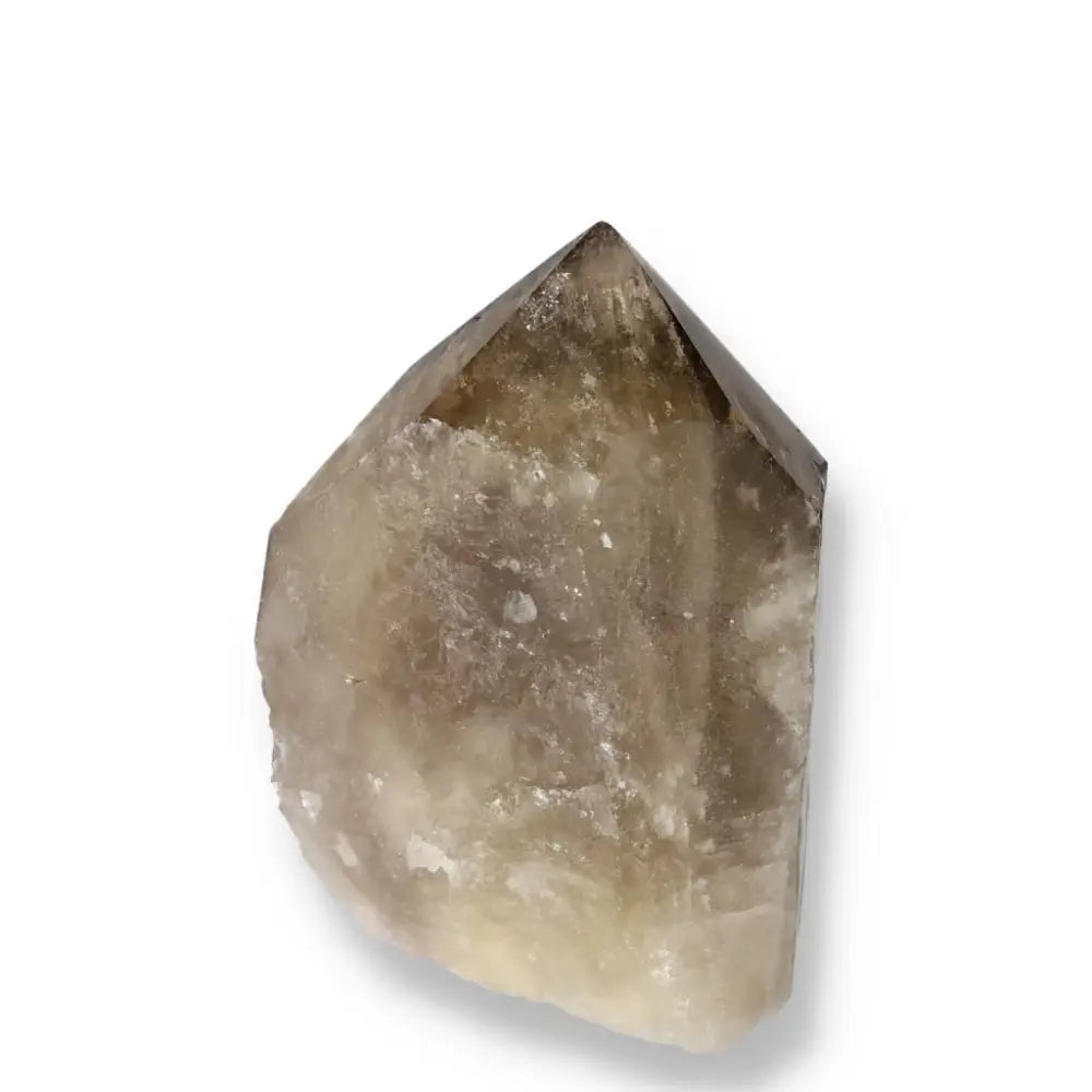 Polished Smoky Quartz Point with earthy tones, showcasing its grounding and protective energy for spiritual collections from Sylvia Crystals.