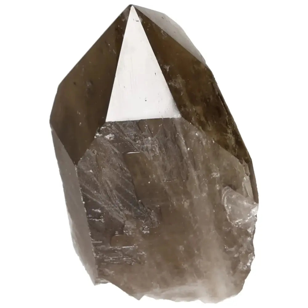 Polished Smoky Quartz Point crystal with grounding and protective energy from Sylvia Crystals, showcasing its natural luster and earthy tones.
