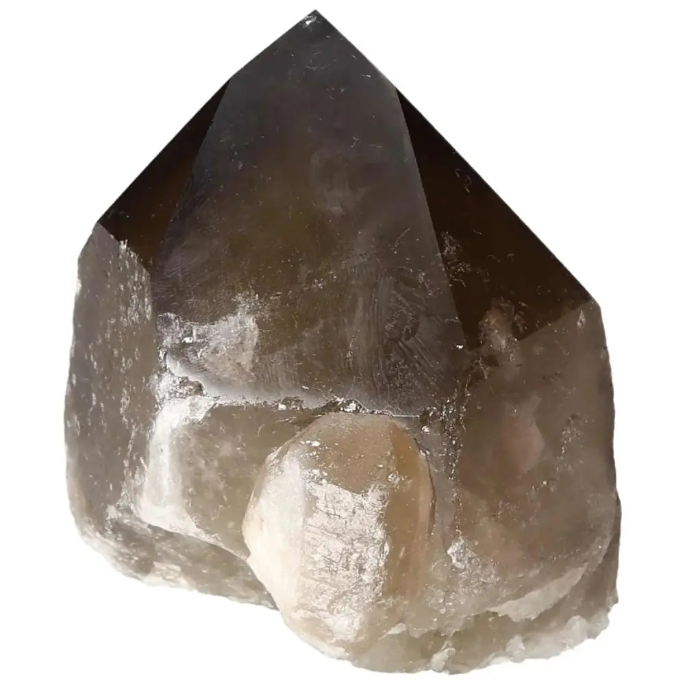 Polished Smoky Quartz Point crystal from Sylvia Crystals, ideal for spiritual grounding and protection against negative energies.