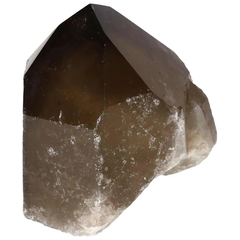 Polished Smoky Quartz Point crystal by Sylvia Crystals, showcasing a rich brown hue and faceted sides for spiritual grounding.