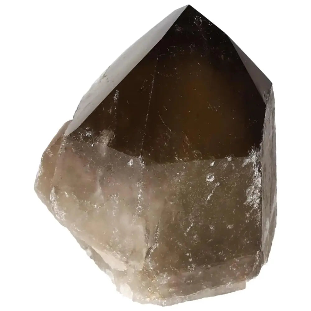 Polished Smoky Quartz Point crystal for spiritual grounding and protection against negative energies, from Sylvia Crystals.