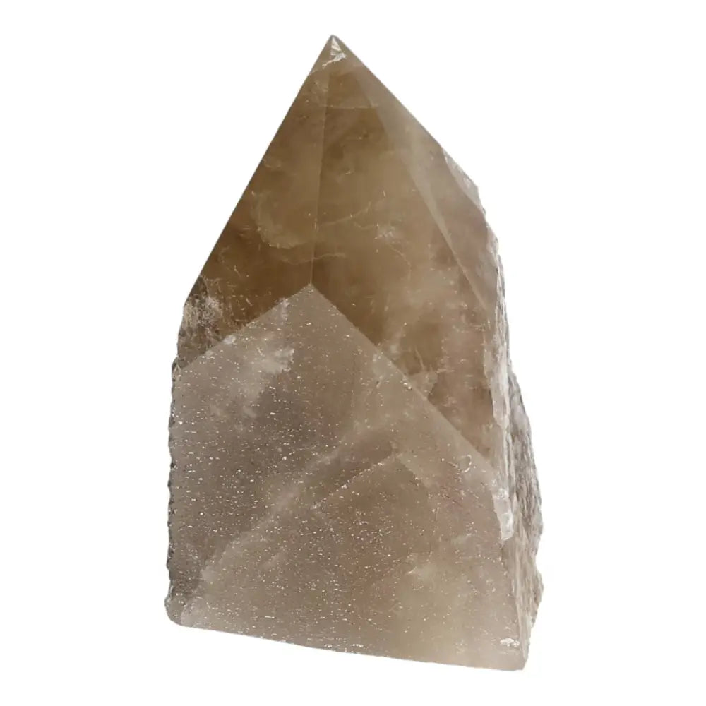 Polished Smoky Quartz Point crystal showcasing elegant facets and grounding energy, part of Sylvia Crystals' premium collection.