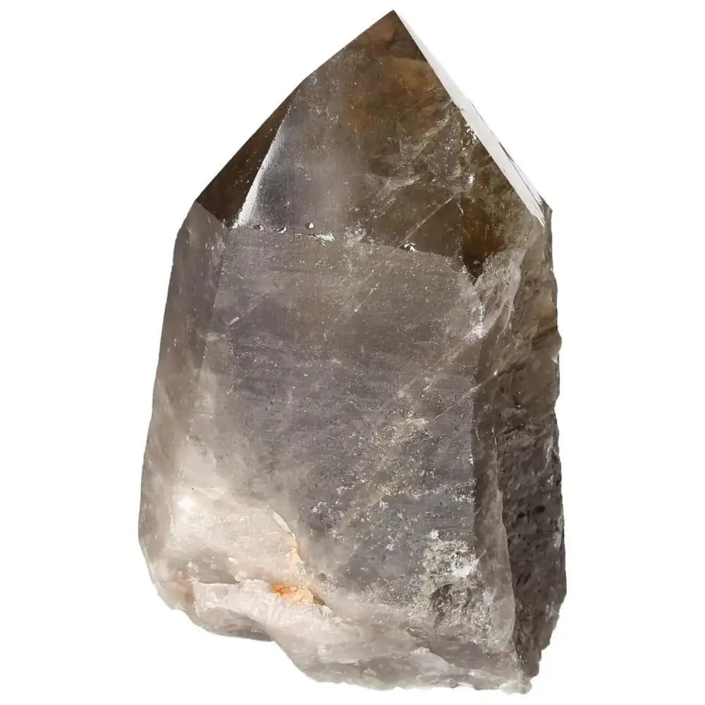 Polished smoky quartz point from Sylvia Crystals, offering energy grounding and protection with a smooth, elegant finish.