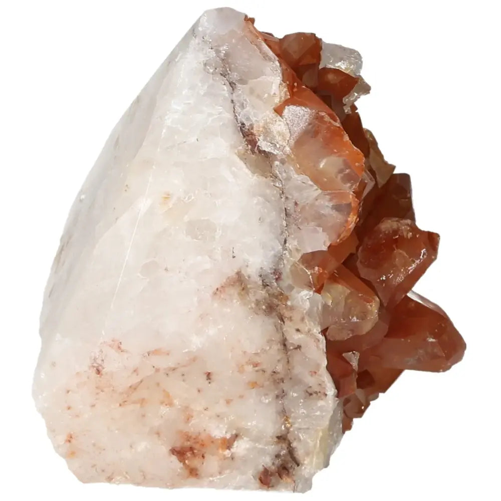 Polished Tangerine Quartz Point featuring vibrant hues, by Sylvia Crystals, ideal for collectors and crystal enthusiasts.