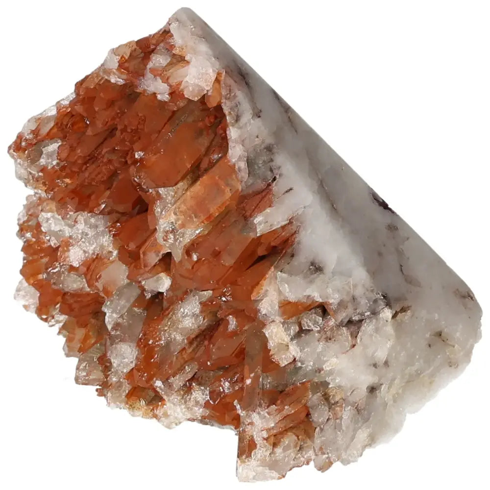 Polished Tangerine Quartz Point with vibrant orange hues, offered by Sylvia Crystals, exemplifying luxury and spiritual elegance.