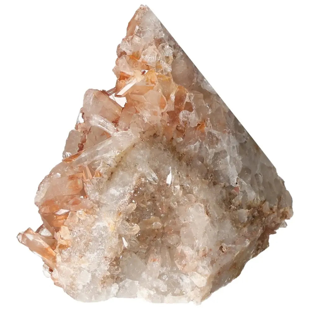 Polished Tangerine Quartz Point from Sylvia Crystals showcasing vibrant tangerine hues, perfect for creativity and positive transformation.