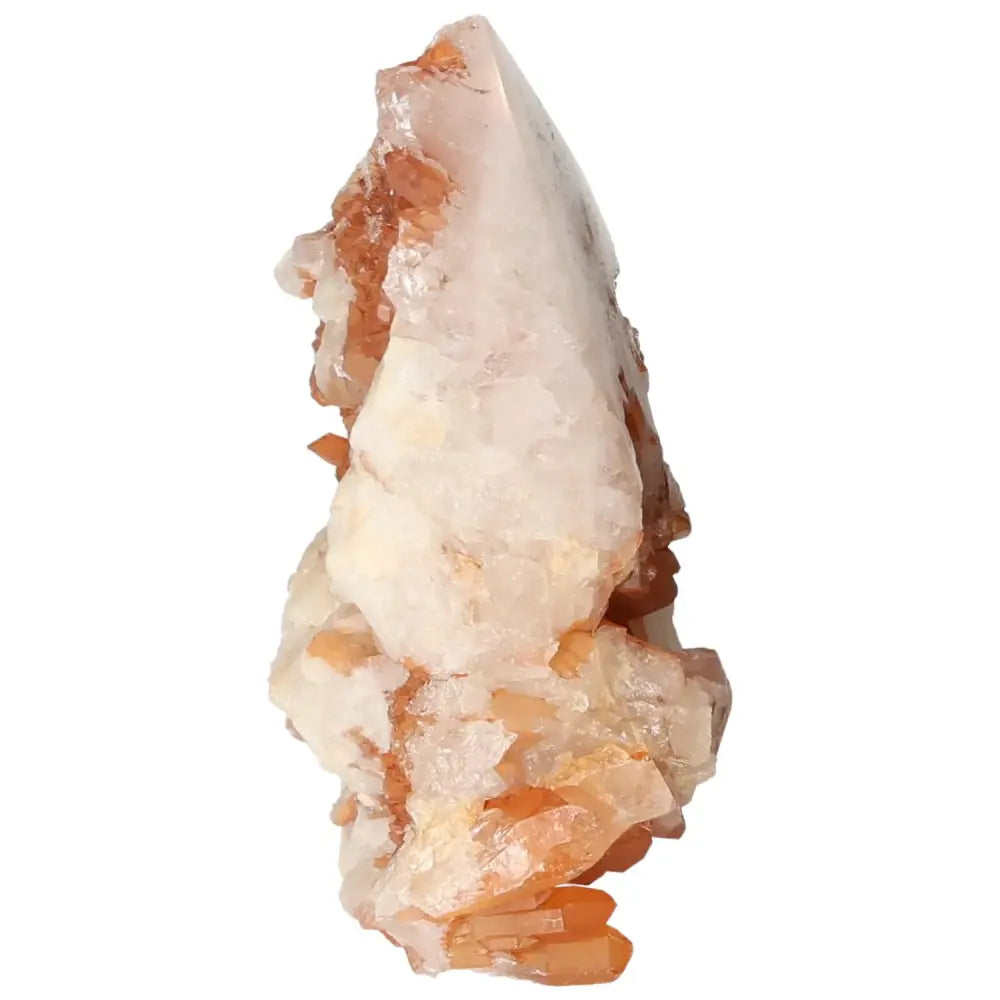 Polished Tangerine Quartz Point by Sylvia Crystals, showcasing vibrant tangerine hues and premium quality for luxury living.