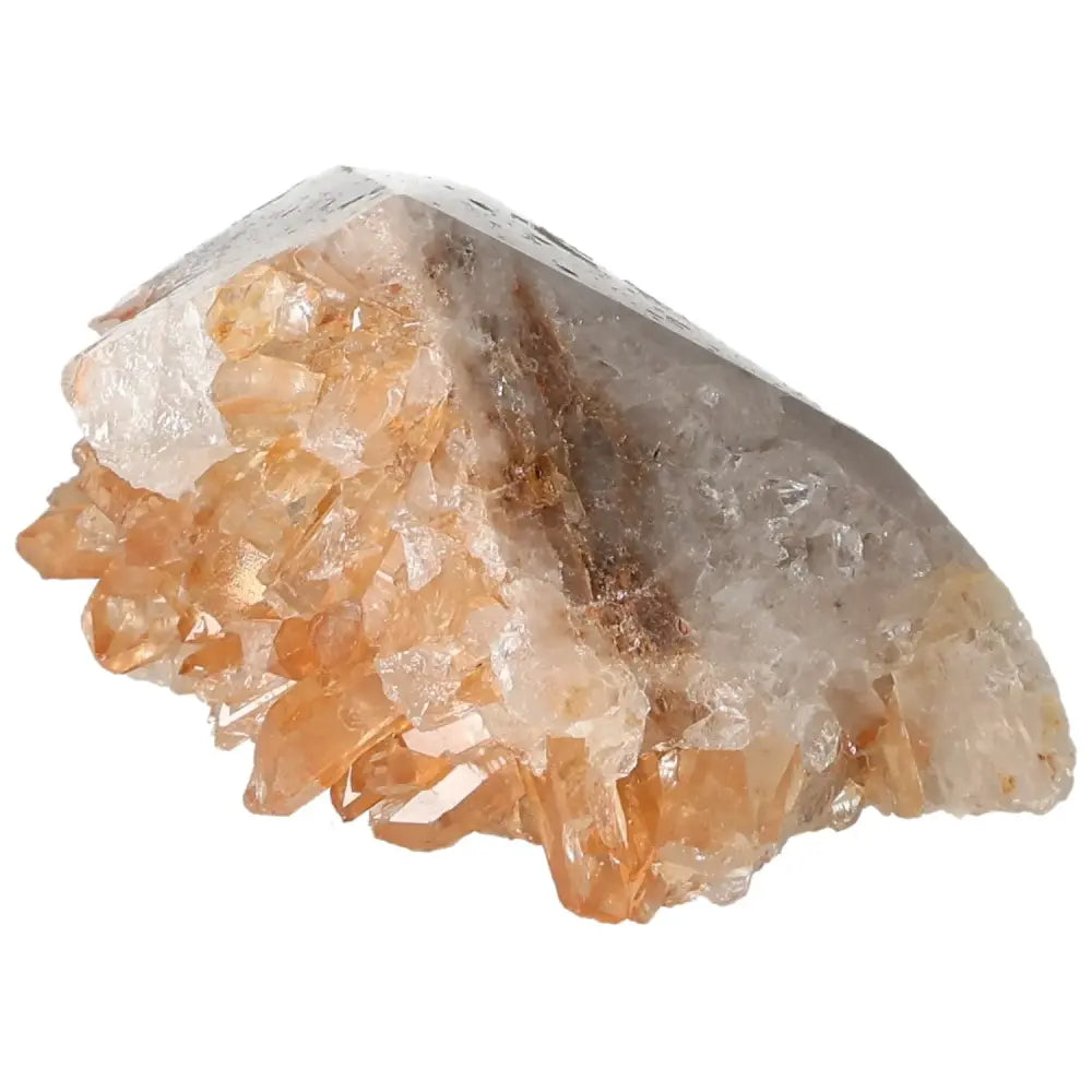 Polished Tangerine Quartz Point gemstone, enriched with iron, showcasing vibrant warm hues from Sylvia Crystals collection.