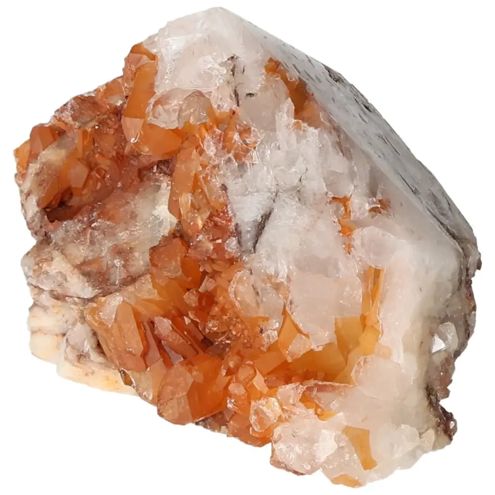 Polished Tangerine Quartz Point with vibrant orange hue and natural iron inclusions, from Sylvia Crystals collection.