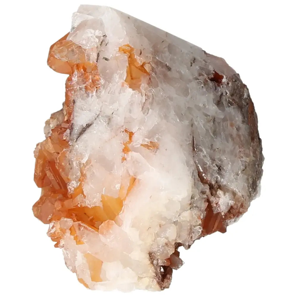 Polished Tangerine Quartz Point with vibrant orange hue and iron inclusions from Sylvia Crystals, enhances living space.