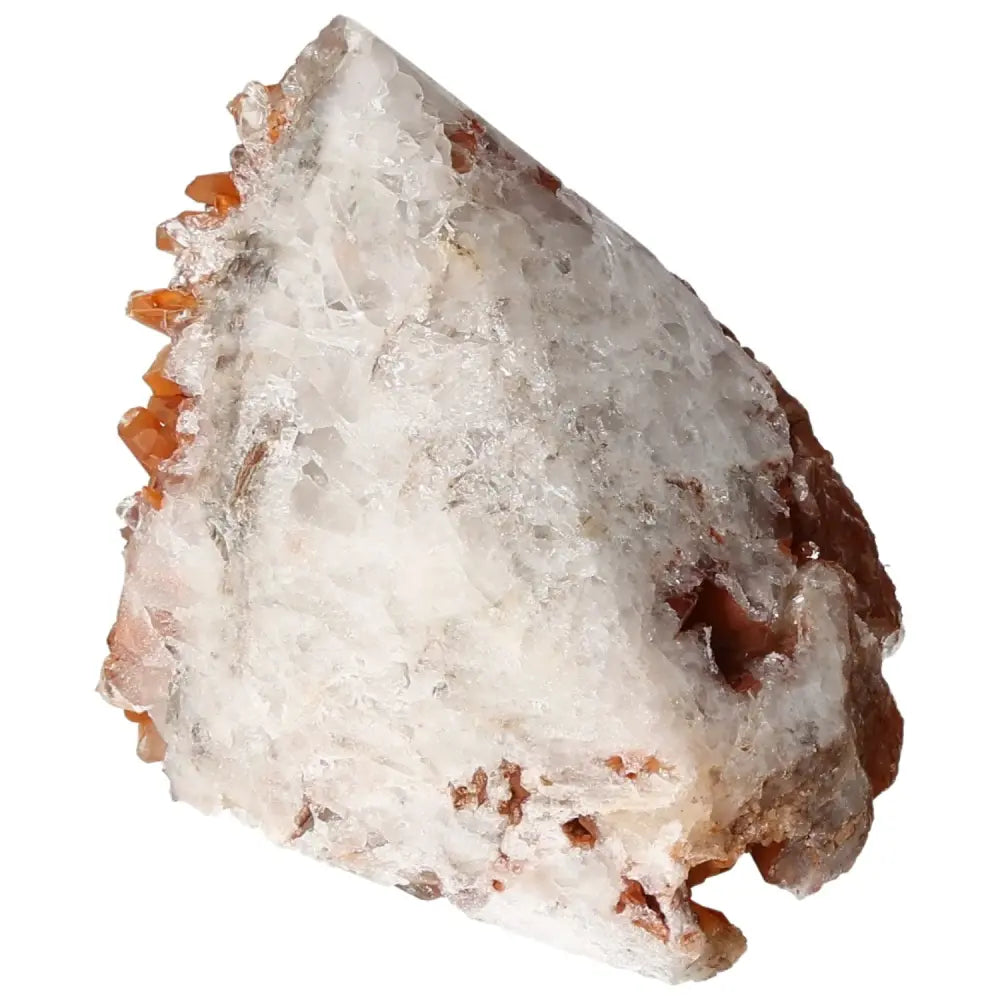 Polished Tangerine Quartz Point with natural iron oxide coating, from Sylvia Crystals, showcasing vibrant tangerine hues.