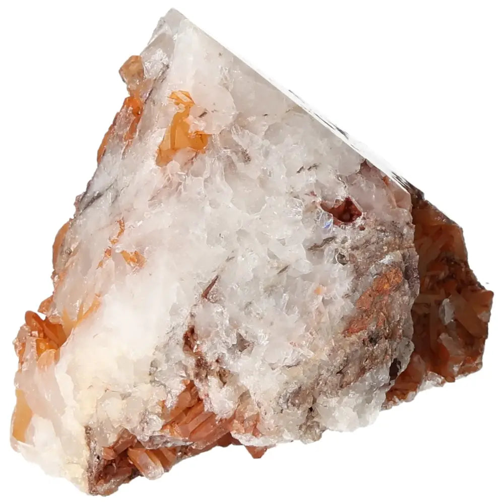 Polished Tangerine Quartz Point with vibrant orange hue, showcasing natural iron inclusions, from Sylvia Crystals.