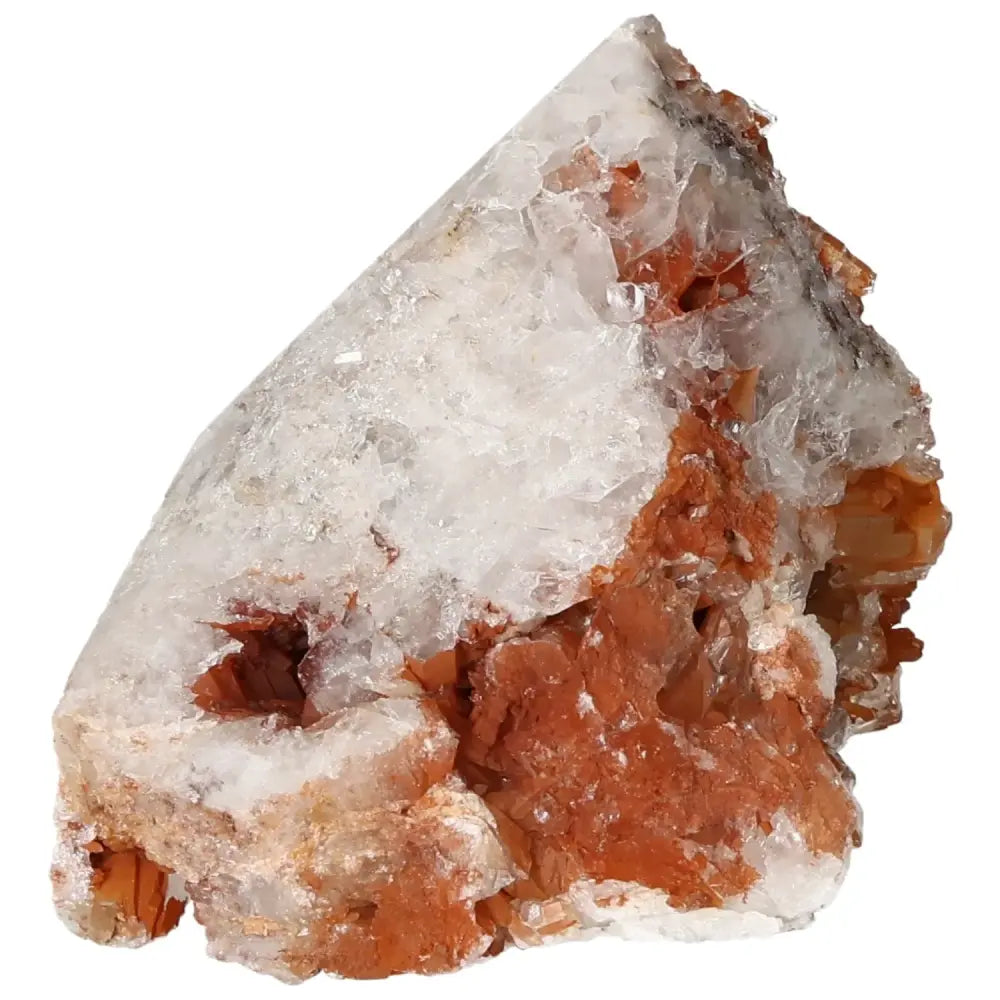 Polished Tangerine Quartz Point from Sylvia Crystals showcasing its vibrant iron oxide coating and spiritual allure.